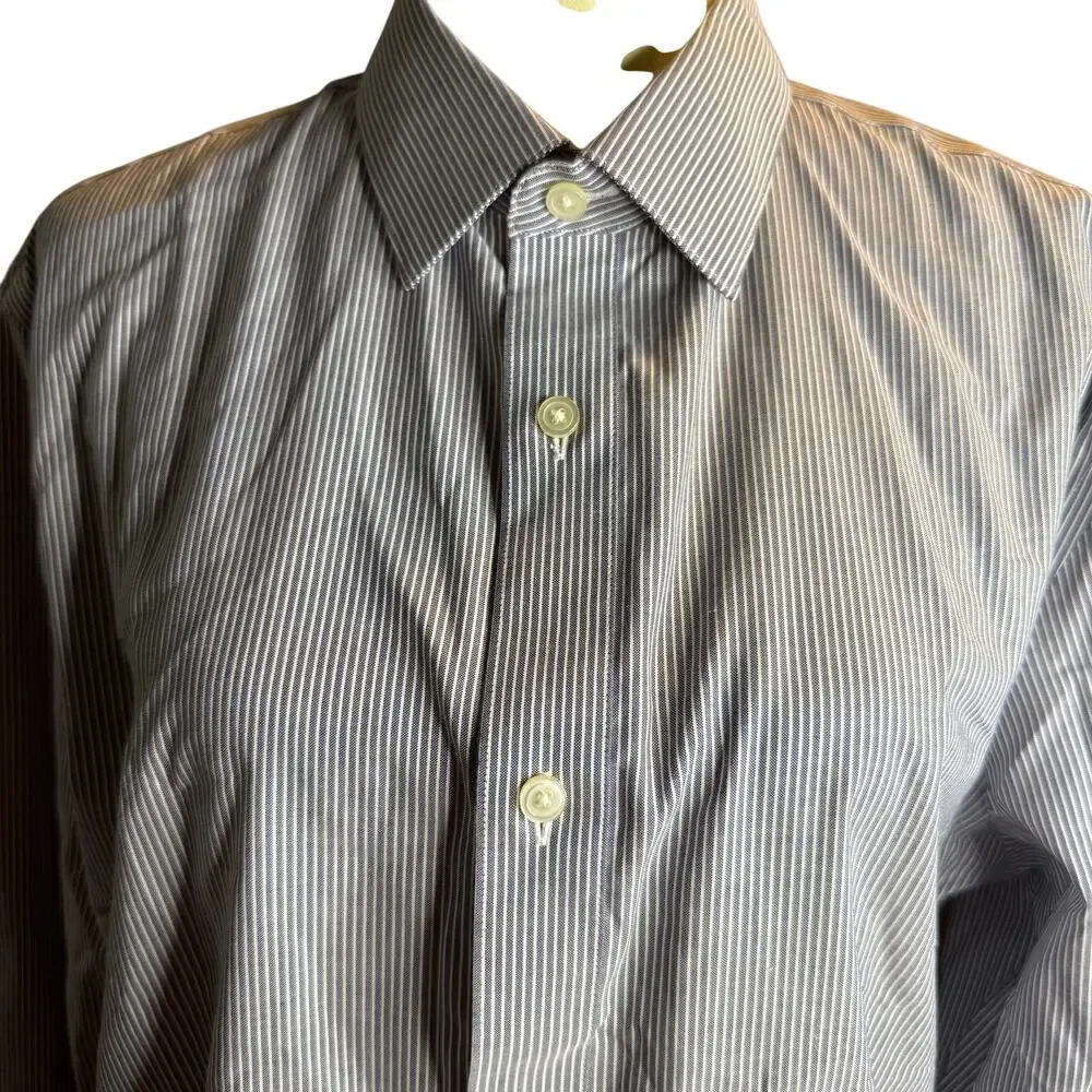 Banana Republic Non-Iron Slim Fit Dress Shirt, Gray White Pinstripe, Men's Large